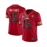 Men’s Kansas City Chiefs #15 Patrick Mahomes Red Gold Super Bowl LVII Patch And 4-star C Patch Vapor Untouchable Limited Stitched Jersey