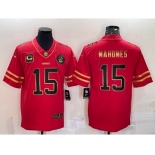 Men's Kansas City Chiefs #15 Patrick Mahomes Red Gold With C Patch Stitched Football Jersey