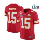 Men’s Kansas City Chiefs #15 Patrick Mahomes Red Super Bowl LVII Patch And 4-star C Patch Vapor Untouchable Limited Stitched Jersey