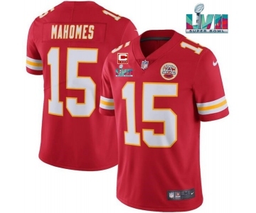 Men’s Kansas City Chiefs #15 Patrick Mahomes Red Super Bowl LVII Patch And 4-star C Patch Vapor Untouchable Limited Stitched Jersey