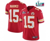 Men’s Kansas City Chiefs #15 Patrick Mahomes Red Super Bowl LVII Patch Vapor Untouchable Limited Stitched Jersey