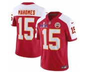 Men’s Kansas City Chiefs #15 Patrick Mahomes Red White 2024 F.U.S.E. Super Bowl LVIII Patch Vapor Untouchable Limited Football Stitched Jersey