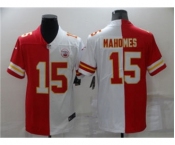 Men's Kansas City Chiefs #15 Patrick Mahomes Red White Split Vapor Limited Stitched Football Jersey