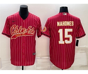 Men's Kansas City Chiefs #15 Patrick Mahomes Red With Patch Cool Base Stitched Baseball Jersey