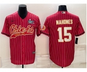 Men's Kansas City Chiefs #15 Patrick Mahomes Red With Super Bowl LVII Patch Cool Base Stitched Baseball Jersey