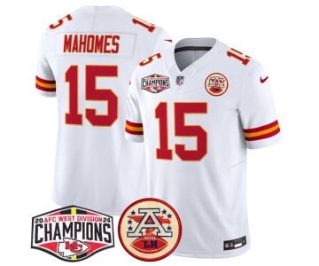 Men's Kansas City Chiefs #15 Patrick Mahomes White F.U.S.E. 2024 AFC West Division Champions Vapor Limited Stitched Football Jersey