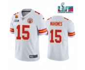 Men's Kansas City Chiefs #15 Patrick Mahomes White Super Bowl LVII Patch And 4-star C Patch Vapor Untouchable Limited Stitched Jersey