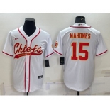 Men's Kansas City Chiefs #15 Patrick Mahomes White With Patch Cool Base Stitched Baseball Jersey