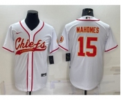 Men's Kansas City Chiefs #15 Patrick Mahomes White With Patch Cool Base Stitched Baseball Jersey