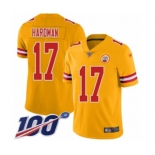 Men's Kansas City Chiefs #17 Mecole Hardman Limited Gold Inverted Legend 100th Season Football Jersey