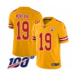 Men's Kansas City Chiefs #19 Joe Montana Limited Gold Inverted Legend 100th Season Football Jersey