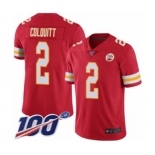 Men's Kansas City Chiefs #2 Dustin Colquitt Red Team Color Vapor Untouchable Limited Player 100th Season Football Jersey