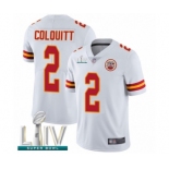 Men's Kansas City Chiefs #2 Dustin Colquitt White Vapor Untouchable Limited Player Super Bowl LIV Bound Football Jersey