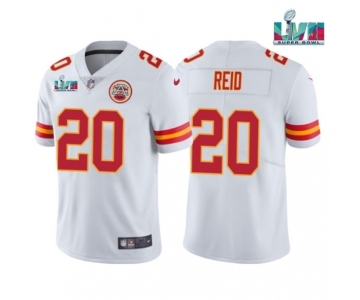 Men's Kansas City Chiefs #20 Justin Reid White Super Bowl LVII Patch Vapor Untouchable Limited Stitched Jersey