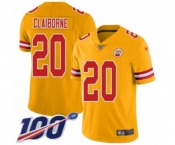 Men's Kansas City Chiefs #20 Morris Claiborne Limited Gold Inverted Legend 100th Season Football Jersey