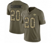 Men's Kansas City Chiefs #20 Morris Claiborne Limited Olive Camo 2017 Salute to Service Football Jersey