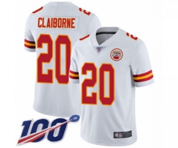 Men's Kansas City Chiefs #20 Morris Claiborne White Vapor Untouchable Limited Player 100th Season Football Jersey