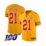 Men's Kansas City Chiefs #21 Bashaud Breeland Limited Gold Inverted Legend 100th Season Football Jersey