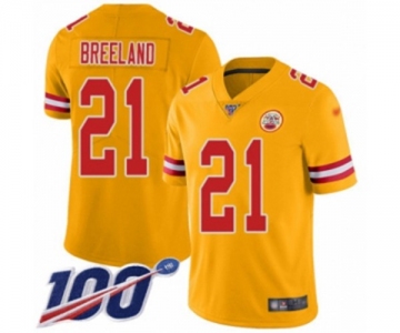 Men's Kansas City Chiefs #21 Bashaud Breeland Limited Gold Inverted Legend 100th Season Football Jersey