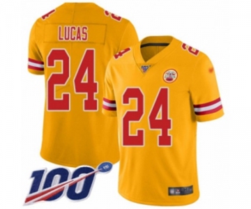 Men's Kansas City Chiefs #24 Jordan Lucas Limited Gold Inverted Legend 100th Season Football Jersey