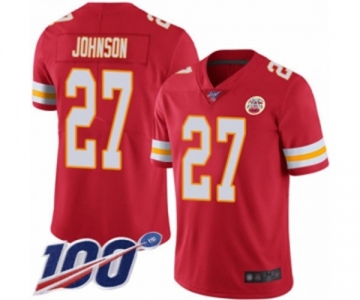 Men's Kansas City Chiefs #27 Larry Johnson Red Team Color Vapor Untouchable Limited Player 100th Season Football Jersey