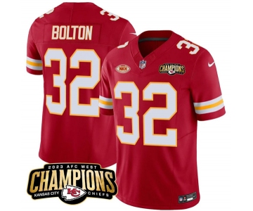 Men’s Kansas City Chiefs #32 Nick Bolton Red 2023 F.U.S.E. AFC West Champions With NKH Patch Vapor Untouchable Limited Football Stitched Jersey