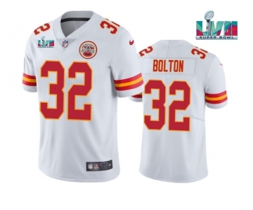 Men's Kansas City Chiefs #32 Nick Bolton White Super Bowl LVII Patch Vapor Untouchable Limited Stitched Jersey