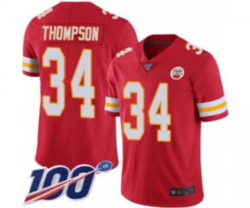 Men's Kansas City Chiefs #34 Darwin Thompson Red Team Color Vapor Untouchable Limited Player 100th Season Football Jersey