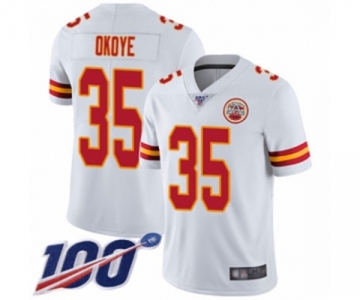 Men's Kansas City Chiefs #35 Christian Okoye White Vapor Untouchable Limited Player 100th Season Football Jersey