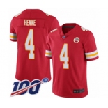 Men's Kansas City Chiefs #4 Chad Henne Red Team Color Vapor Untouchable Limited Player 100th Season Football Jersey