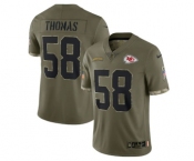 Men's Kansas City Chiefs #58 Derrick Thomas 2022 Olive Salute To Service Limited Stitched Jersey