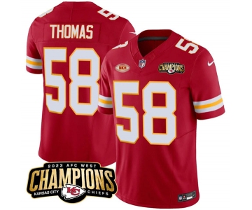 Men’s Kansas City Chiefs #58 Derrick Thomas Red 2023 F.U.S.E. AFC West Champions With NKH Patch Vapor Untouchable Limited Football Stitched Jersey