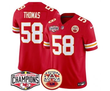 Men's Kansas City Chiefs #58 Derrick Thomas Red F.U.S.E. 2024 AFC West Division Champions Vapor Limited Stitched Football Jersey