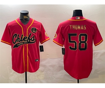 Men's Kansas City Chiefs #58 Derrick Thomas Red Gold Cool Base Stitched Baseball Jersey