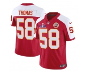 Men’s Kansas City Chiefs #58 Derrick Thomas Red White 2024 F.U.S.E. Super Bowl LVIII Patch Vapor Untouchable Limited Football Stitched Jersey