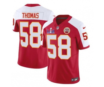 Men’s Kansas City Chiefs #58 Derrick Thomas Red White 2024 F.U.S.E. Super Bowl LVIII Patch Vapor Untouchable Limited Football Stitched Jersey