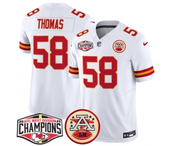 Men's Kansas City Chiefs #58 Derrick Thomas White F.U.S.E. 2024 AFC West Division Champions Vapor Limited Stitched Football Jersey