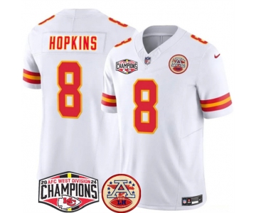 Men's Kansas City Chiefs #8 DeAndre Hopkins White F.U.S.E. 2024 AFC West Division Champions Vapor Limited Stitched Football Jersey