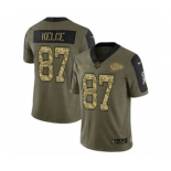 Men's Kansas City Chiefs #87 Travis Kelce 2021 Olive Camo Salute To Service Limited Stitched Football Jersey