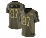 Men's Kansas City Chiefs #87 Travis Kelce 2021 Olive Camo Salute To Service Limited Stitched Football Jersey