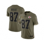 Men's Kansas City Chiefs #87 Travis Kelce 2022 Olive Salute To Service Limited Stitched Jersey