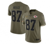 Men's Kansas City Chiefs #87 Travis Kelce 2022 Olive Salute To Service Limited Stitched Jersey