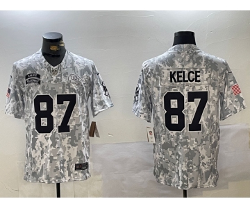 Men's Kansas City Chiefs #87 Travis Kelce 2024 Arctic Camo Salute To Service Limited Stitched Football Jersey