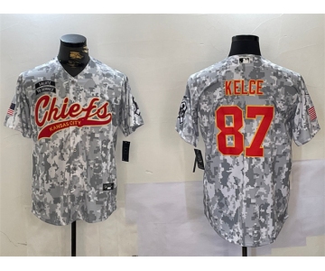 Men's Kansas City Chiefs #87 Travis Kelce 2024 Arctic Camo Salute To Service Stitched Baseball Jersey