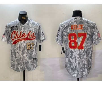 Men's Kansas City Chiefs #87 Travis Kelce 2024 Arctic Camo Salute To Service Stitched Baseball Jerseys