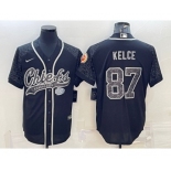 Men's Kansas City Chiefs #87 Travis Kelce Black Reflective With Patch Cool Base Stitched Baseball Jersey