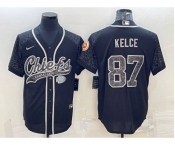 Men's Kansas City Chiefs #87 Travis Kelce Black Reflective With Patch Cool Base Stitched Baseball Jersey