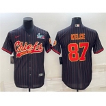 Men's Kansas City Chiefs #87 Travis Kelce Black With Super Bowl LVII Patch Cool Base Stitched Baseball Jersey