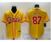 Men's Kansas City Chiefs #87 Travis Kelce Gold With Patch Cool Base Stitched Baseball Jersey