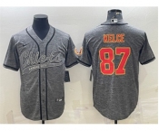 Men's Kansas City Chiefs #87 Travis Kelce Gray With Patch Cool Base Stitched Baseball Jersey